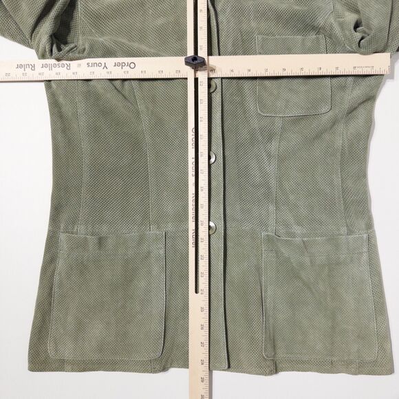 Carlisle Suede Shirt Jacket Green Women's 10 Medium Shacket Overshirt Lagenlook - Picture 7 of 9